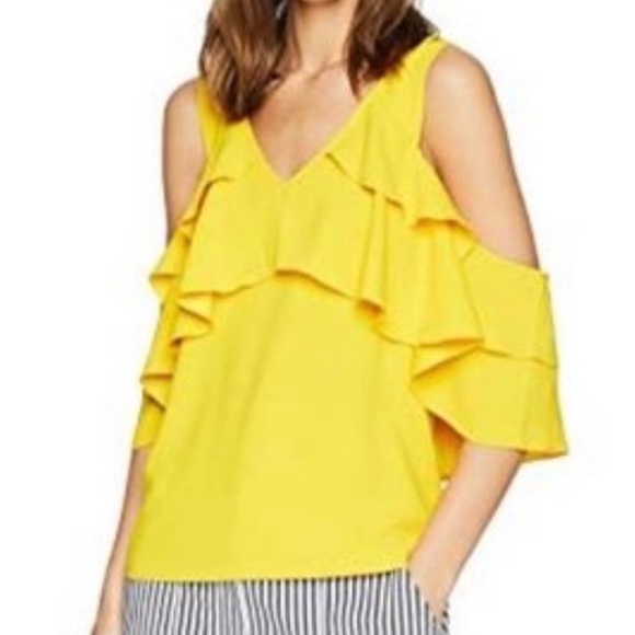 {Trina Turk} Sebastapol Ruffle Cold Shoulder Top in Yellow - Women's Small - Picture 1 of 8